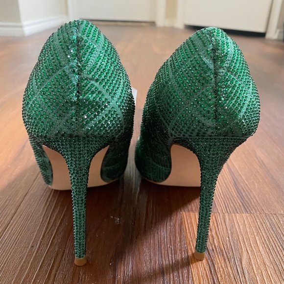 Steve Madden Vala emerald green rhinestone crystal pointed toe heels pumps - Picture 6 of 7